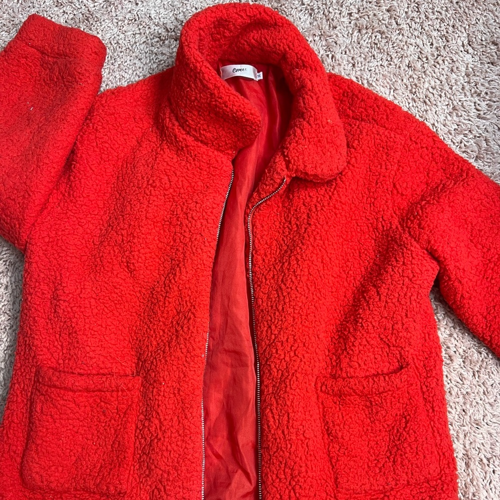 Red Sherpa/teddy coat, stylish, size medium